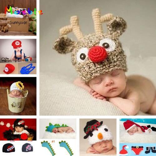 New Cute Deer Newborn Baby Crochet Photo Props Handmade Infant Beanie Hats Toddler Baby Crochet Cap 1pc MZS-14121