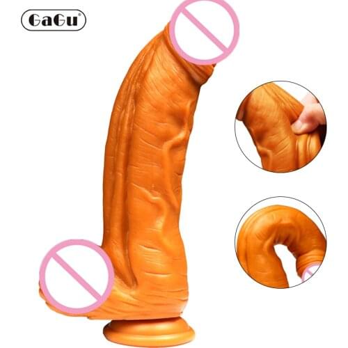 GaGu Huge Gold Dildo Super Soft Realistic Penis Dick Dildo Female Masturbator Double-layer Silicone Suction Cup Dildo For Woman