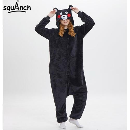 Kumamon Kigurumis Onesie Women Adult Black Bear Pajama Funny Cute Animal Cartoon Jumpsuit Winter Warm Soft Street Wear
