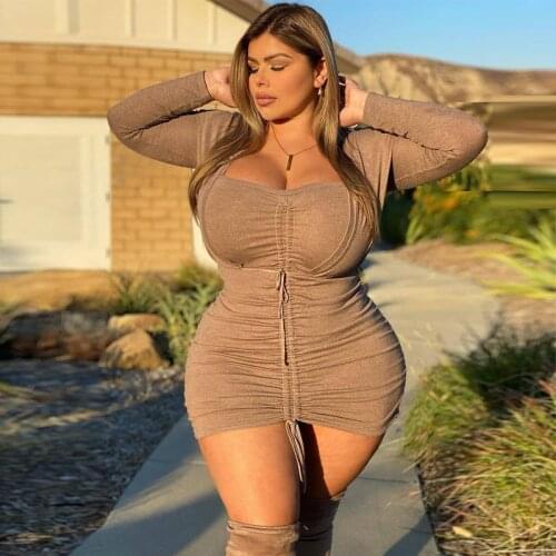 Plus Size Dress Mini Bandage Women for Dresses V-neck Bodycon Long Sleeve Sexy Casual Elegant Women dress Summer 2021Clothing