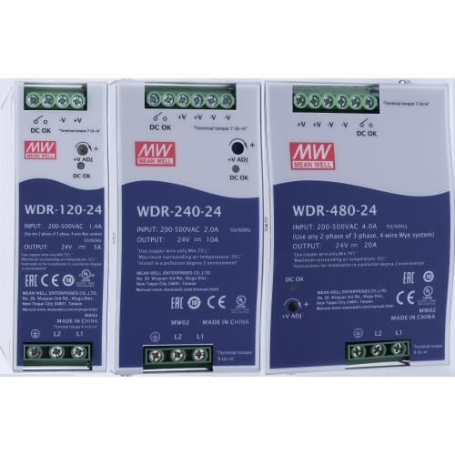 WDR-60/120/240/480 Watt industrial DIN Rail Power supply with DC OK relay contact ac dc 5/12/24/48v original Meanwell