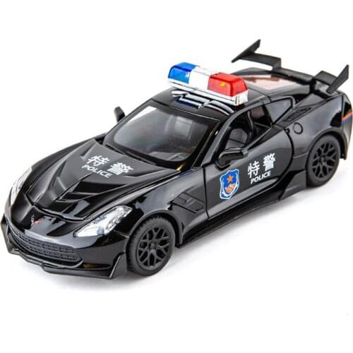 1:32 high simulation super running police car version of the sound and light pull back toy car model for children gifts