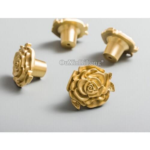Rose Flower Design 10PCS European Pure Brass Cabinet Handles Drawer Pulls Cupboard Closet TV Wine Cabinet Pulls Handles & Knobs