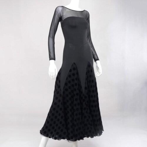Mesh Ballroom Dance Dress Women Customized Modern Dancing Outfit Sexy Stage Costume Black Tango Dress Waltz Dancewear JL3404