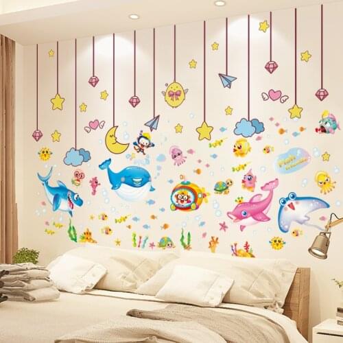 [shijuekongjian] Stars Clouds Wall Stickers DIY Fish Animal Wall Decals for Kids Bedroom Baby Room Nursery House Decoration