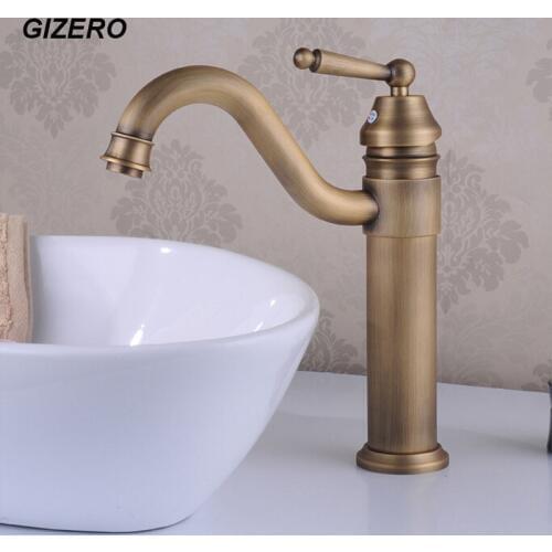 11" Middle Height Basin Mixer Bathroom hot and cold Faucet Swivel Antique Bronze Deck Mounted Vessel Sink Vanity Taps ZR114
