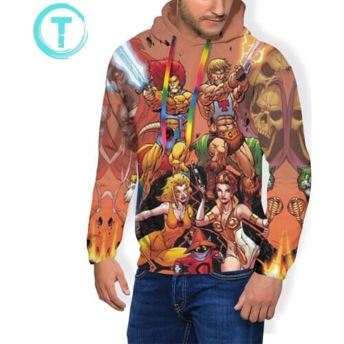 Thundercats Hoodie Thundercats Vs HiMan Hoodies Polyester Long Length Pullover Hoodie Grey Casual Men Hoodies