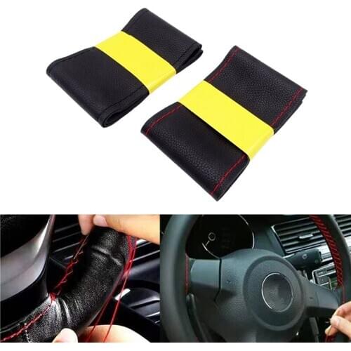 Universal Leather Hand Sewing Car Steering Wheel Cover DIY Breathable Wheel Covers With Needle Thread For VW Benz Honda Toyota