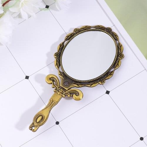 Vintage Folding Small Handle Cosmetic Mirror Pocket Mirror Mini Makeup Mirror for Girl Travel Supplies (Bronze Color, Oval