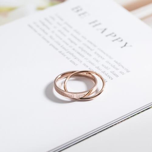 YUN RUO Double Circle Lovers Rings Couple Rose Gold Color Woman Birthday Gift Party Fashion Titanium Steel Jewelry Never Fade