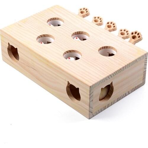 Funny Wooden Cat Hunt Puzzle Toy Maze Pet Hit Hamster Catch Bite Interactive Toys With 3/5-holed Mouse Holes Cats Pet Supplies