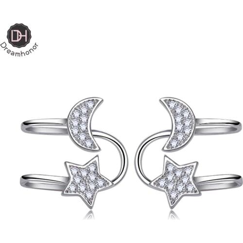 Dreamhonor Women Fashion 2021 Elegant Earrings 925 Sterling Silver Moon Star Clip Earrings Without Piercing Charm Jewelry