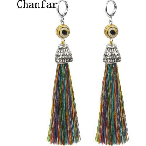 19 Styles Silk Boho Long Tassel Earrings Tiger Eye Lava Natural Stone Earrings Bohemian Women Dangle Earrings Gifts Jewelry