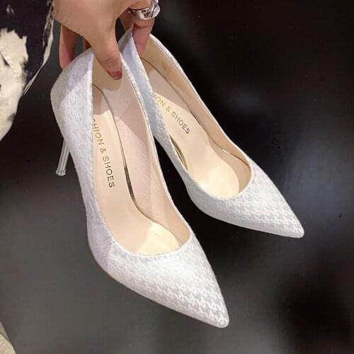 2021 New Sexy Metal High Heels Women Pointed Toe Stiletto Wedding Shoes Luxury Banquet Shallow Mouth Single Shoes Womens Shoes