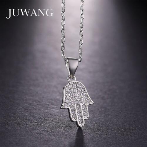 JUWANG Brand Hand Hamsa Pendants Necklaces Women Gold Color Clavicle Link Chains Statement Necklace Jewelry