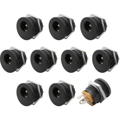 10Pcs DC-022 5.5x2.1mm DC Power Female Socket Plug 5.5*2.1mm DC Jack Round Hole Nut Interface Panel Mounting Connector