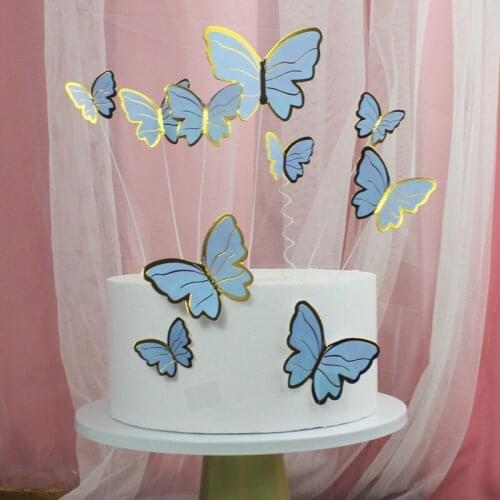 10pcs Cake Decorations Romantic Blue Butterflies Cake Toppers for Happy Birthday Dessert Cupcake Decor Cake Topper Christmas