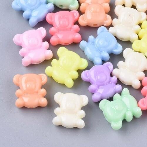100pcs 13mm Opaque Acrylic Beads Mixed Color Bear Loose Bead for Kid Women DIY Bracelet Necklace Crafts Jewelry Making Supplies
