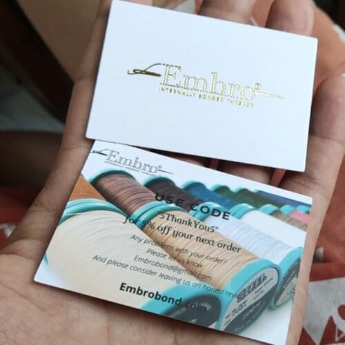 1000pcs , 5 * 7 cm Custom thank you square cards 400GSM Matte coated paper golden foil prints business card