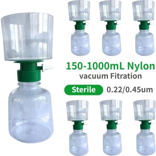 12PCS Disposable Vacuum Filter Units Nylon Membrane for Lab Sterile Bottle Top Vacuum Filtration With 0.22/0.45μm
