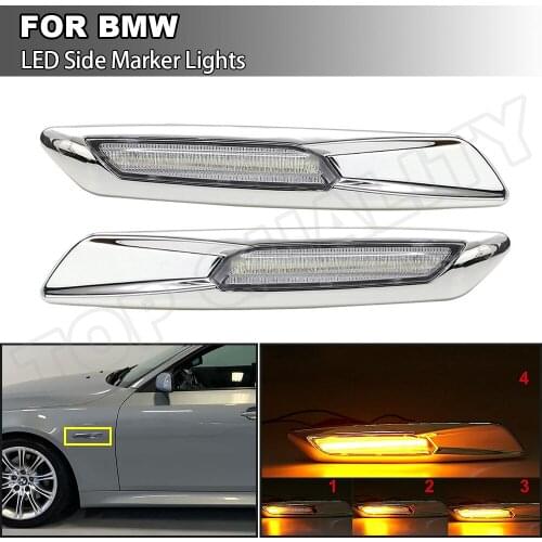 2PCS Clear Dynamic Flowing LED Side Marker Light For BMW E60 E61 E82 E88 E90 E91 E92 E93 2008-2010 Amber Color Turn Signal Lamps