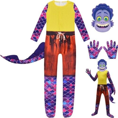 2021 Halloween Summer Sunny Day Cosplay Luca Costume Childrens Performance Halloween Fish Monster Costume 5-13 years old