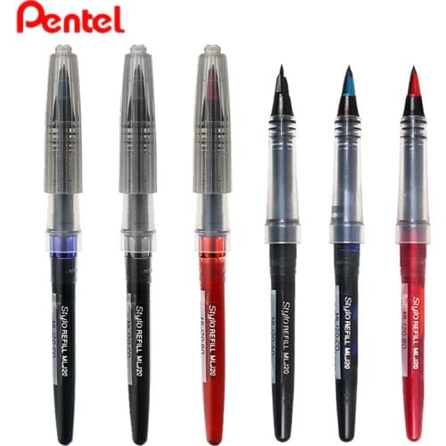 3pcs Japan Pentel Tradio Pulaman Pen Refill MLJ20 for TRJ50 0.7-2.0mm Duckbill Shape Fiber Nib Black/Blue/Red Color