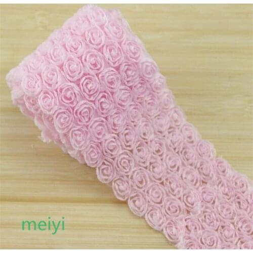 3 Yard Baby Pink 6 Row 3D Rose Flower Embroidered Lace Trim Ribbon Fabric Sewing Craft For Costume Headdress Hat Decoration