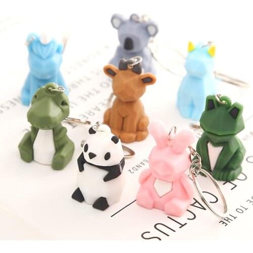 FREE Shipping by FEDEX 100pcs/lot New Cute Silicone Geometric Animal Key Chains Panda Dinosaur Keychains Rabbit Frog Keyrings