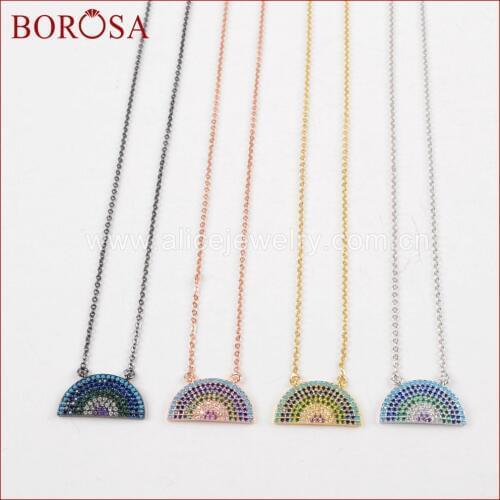 BOROSA New Stylish Druzy CZ Micro Pave Half Moon Connetcor Necklace Crystal Pave Colorful Stone Bead Necklaces Pendants WX493