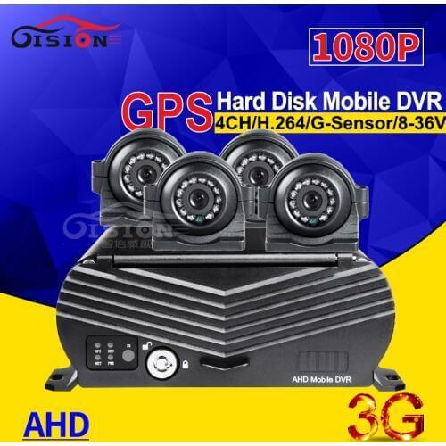 CCTV Security Systme 3G GPS HDD 4CH Hard Disk Mobile Dvr Recorder I/O Online Remote Watching+4Pcs Side Metal Auto Car Camera