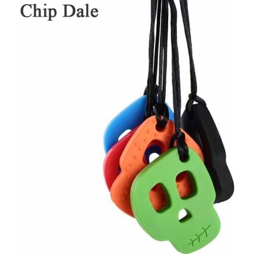 Chip Dale 5pcs Baby Teether Skull Shape Chew Necklace Silicone Teether Sensory Toy Autism Therapy Tool Special Needs ADHD
