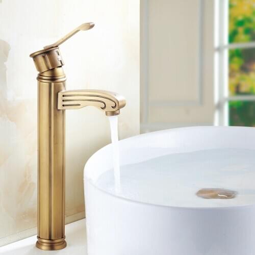 European Art antique bathroom single hole sink basin faucet, Vintage brass faucet mixer water tap hot and cold Whosale or retail