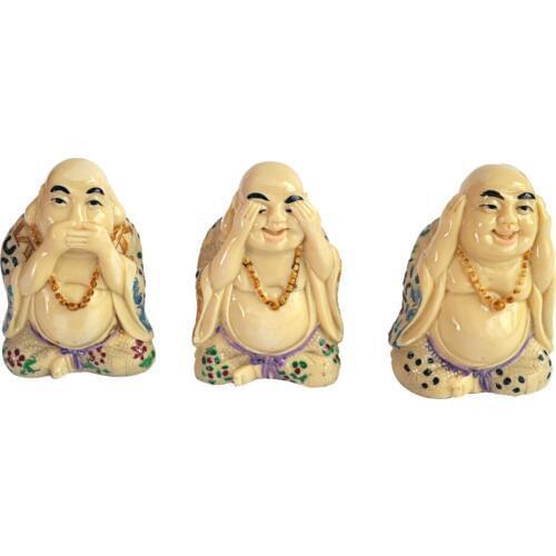 Feng Shui cream-colored Tibet Buddhist Three not Buddha *Do not say ,do not listen, do not look * resin buddha statues C1107