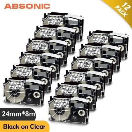 24mm Label Cassette Compatible for Casio XR-24X XR24X XR 24X Black on Clear Replace for Casio KL-7000 KL-7200 KL-8200 LabelMaker