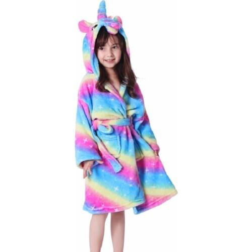 Kigurumi Unicorn Hooded Children Bathrobes Baby Rainbow Bath Robe Animal For Boys Girls Pyjamas Nightgown Kids Sleepwear 3-11Y
