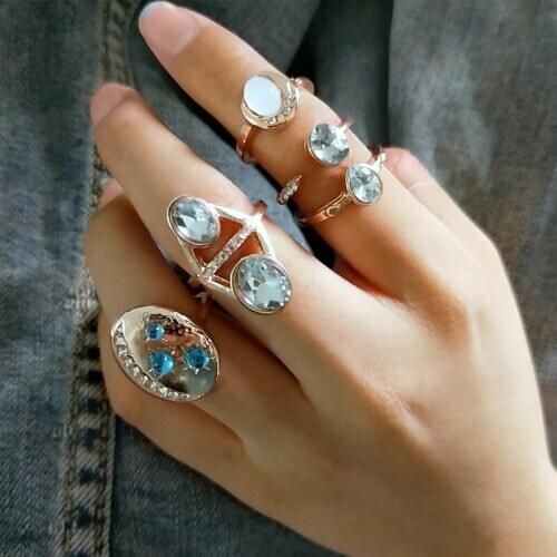 Abdoabdo Stainless Steel Rings For Women Micro-set Blue And White Gem Knuckle Ring Women Bagues Pour Femme Women Rings