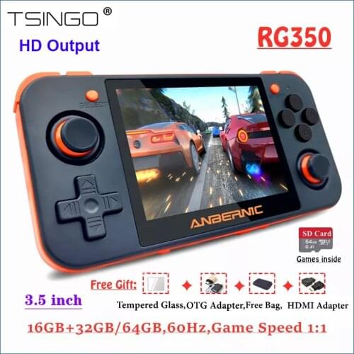 TSINGO Linux System RG350 Retro Game Console HDMI Output 3.5inch IPS Screen 16G+32G/64G 10000+ Games RG 350 Handheld Game Player