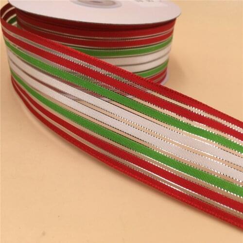 38MM 25yards Wired Edge Colorful Stripes Grosgrain Organza Ribbon for Festival Christmas Decoration New Year Gift Wrapping