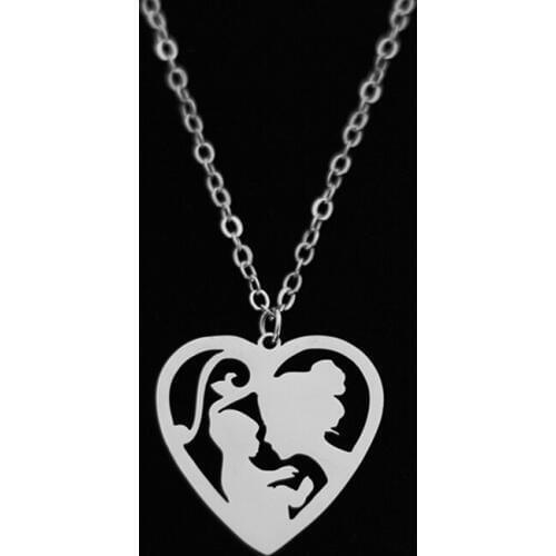 Mother and Baby Pendant Necklace Stainless Steel Love Heart-shaped Gold For Mothers Day Women Gift Charm Fashion Jewelry