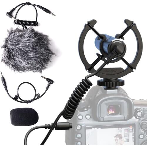 Mirfak N2 On Camera Microphone with Shock Mount and Furry Windshield, Interview Shotgun Microphone for DSLR, Mobile Phone