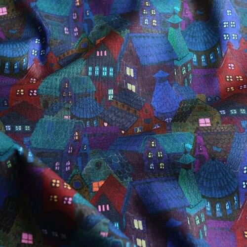 Cartoon Colorful Houses Plain Weave Cotton Fabric for Clothes Dress Home Textile Pillow Sewing Quilting DIY Needlework Material