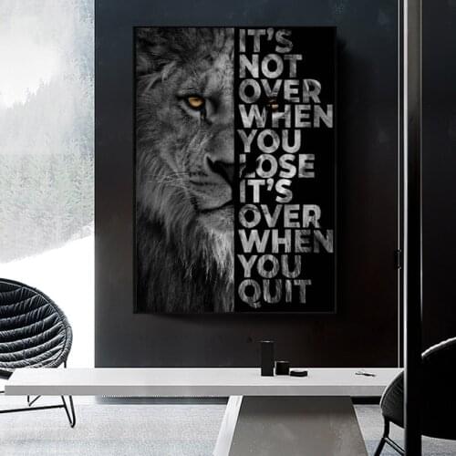 Black Lion with Inspirational Words Canvas Painting Cuadros Posters Print Wall Art for Living Room Home Decor (No Frame)