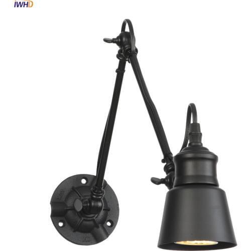 IWHD Loft Industrial Decor Retro Wall Light Fixtures Bedroom Cafe Stair Adjustable Swing Long Arm Wall Lamp Vintage Applique LED