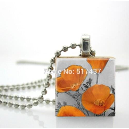 2015 New Poppies Necklace Scrabble Tile Pendant with Ball Chain Included Scrabble Tile Jewelry