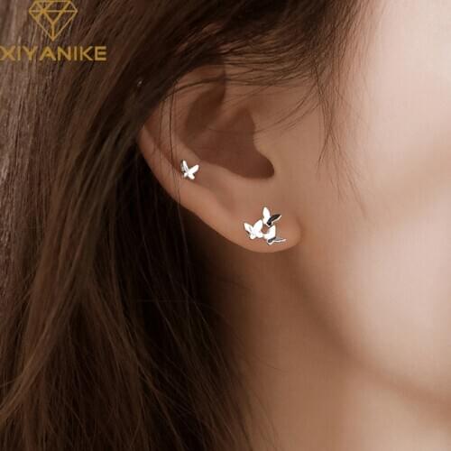 XIYANIKE 925 Sterling Silver New Korean Three Butterfly Earring Female Small INS Unique High-end Trend Fashion Handmade Jewelry