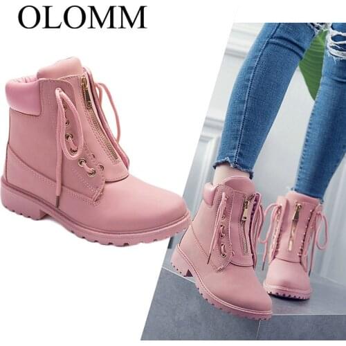 OLOMM 2019 new womens boots round head shoes warm snow boots fashion platform shoes womens ankle boots TD-178