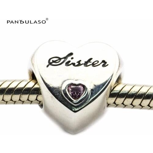 Fits Silver Charms Bracelet & Necklace 925 Sterling Silver Jewelry Heart-shaped Sisters Charm Beads For Women DIY Making