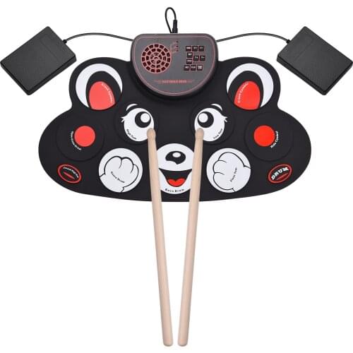 Portable Roll-up Electronic Drum Pad Silicon Digital Drum 9 Demo Songs 10 Rhythms Record 3.5mm Microphone Input & Drum Sticks
