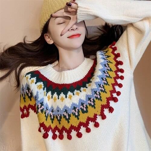 Loose Knitted Sweater for Women Autumn Winter Korean College Style Pullovers Oversized O-neck Knitted Sweaters Woman Jumper